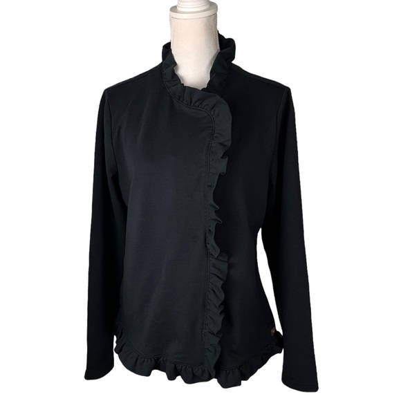 Matilda Jane Jackets & Blazers - Matilda Jane Black Ruffle “All is Calm” Jacket Size Large Soft Cotton Blend